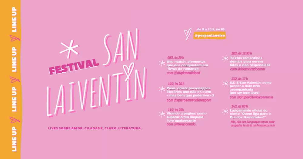 Escritora cria festival de lives para celebrar o Valentine's Day