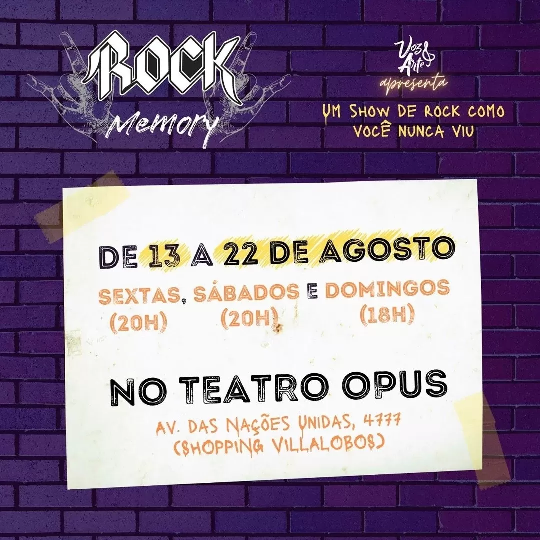 Rock Memory estreia hoje no Teatro Opus em São Paulo 1 Rock Memory estreia hoje no Teatro Opus em São Paulo